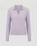 Women's cable knit polo sweater with V-neck and soft fine knit quality Fashion Glam