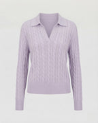 Women's cable knit polo sweater with V-neck and soft fine knit quality Fashion Glam