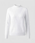 Ladies Fine Structured Sweater with V-Passage, Mockneck and Angora-Look Fashion Glam