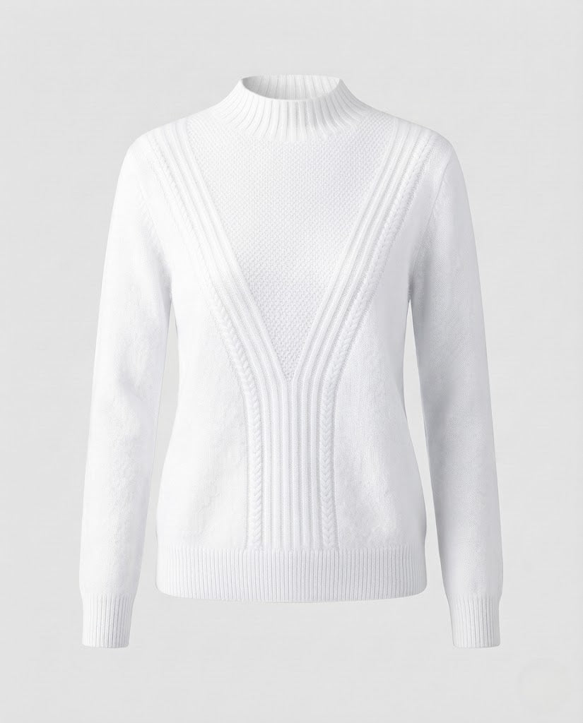 Ladies Fine Structured Sweater with V-Passage, Mockneck and Angora-Look Fashion Glam