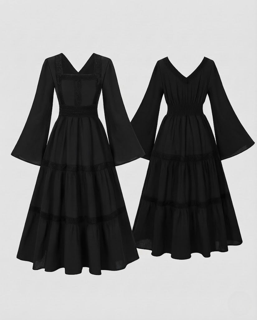 Women’s Romantic Boho Maxi Dress with Wide Sleeves and Lace Accents Fashion Glam