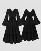 Women’s Romantic Boho Maxi Dress with Wide Sleeves and Lace Accents Fashion Glam