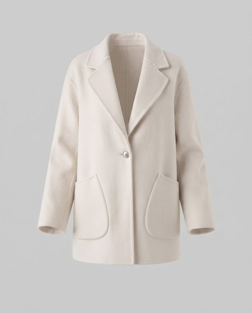 Women's stylish short coat made of wool blend with large patch pockets and modern lapel Fashion Glam