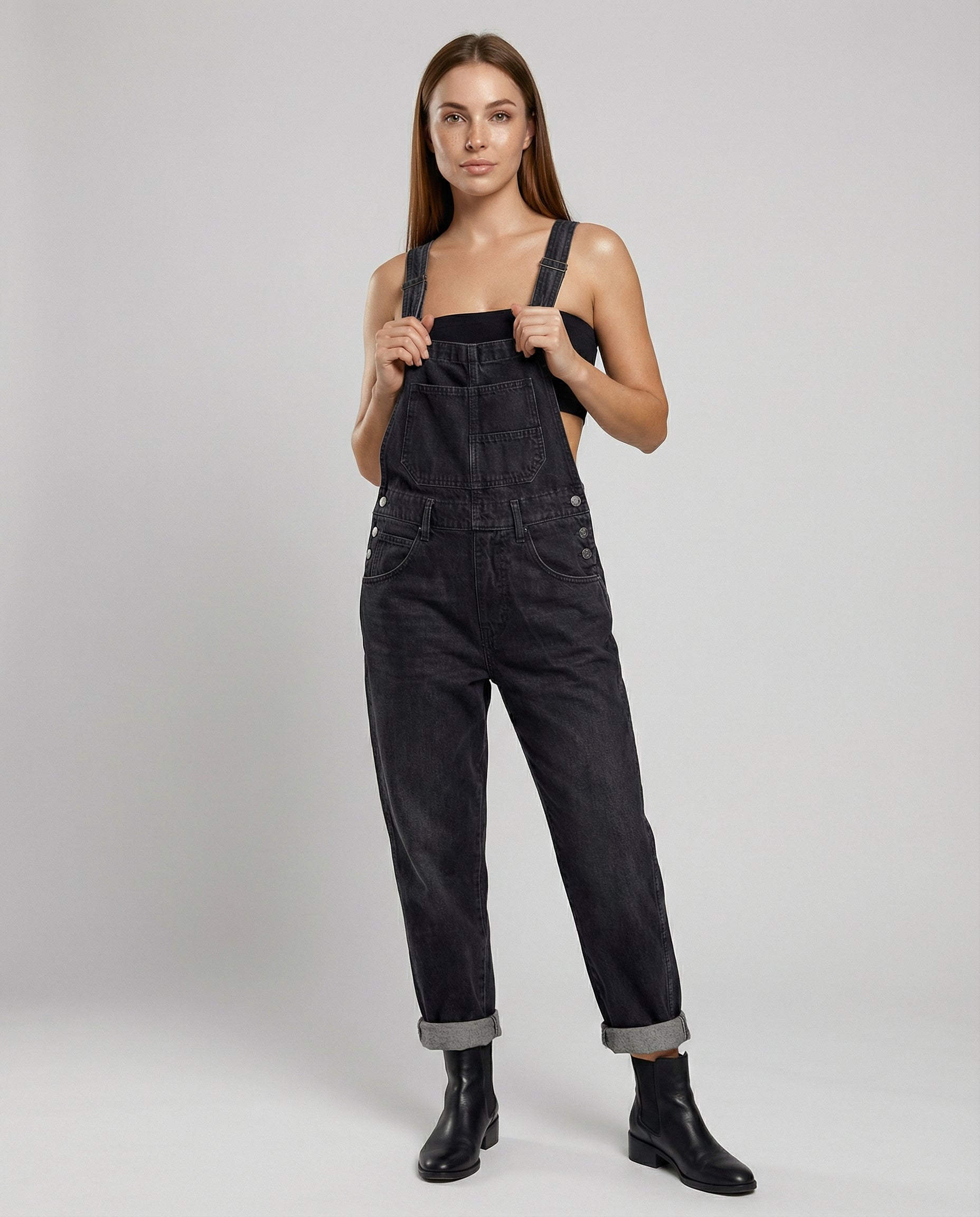 Denim Cross Back Overalls Women-Fashion Glam