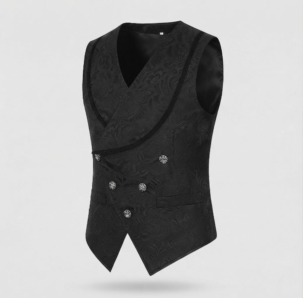 Women Elegant Velvet Waistcoat with Floral Patterns and Double Button Placket Fashion Glam