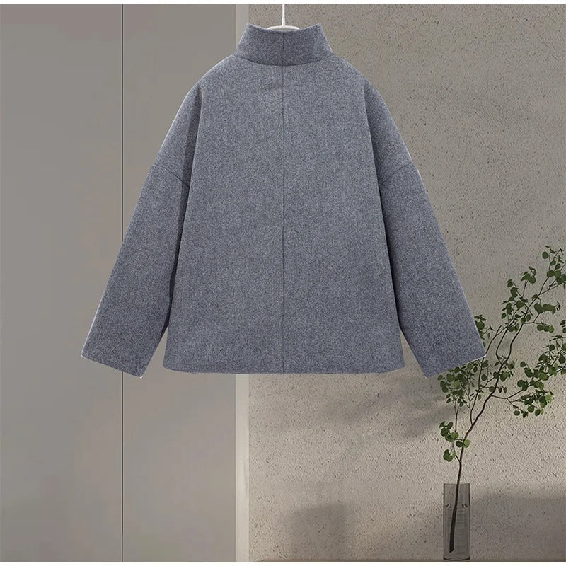 Fashion Glam | Wool Blend Jacket with High Collar and Buttons