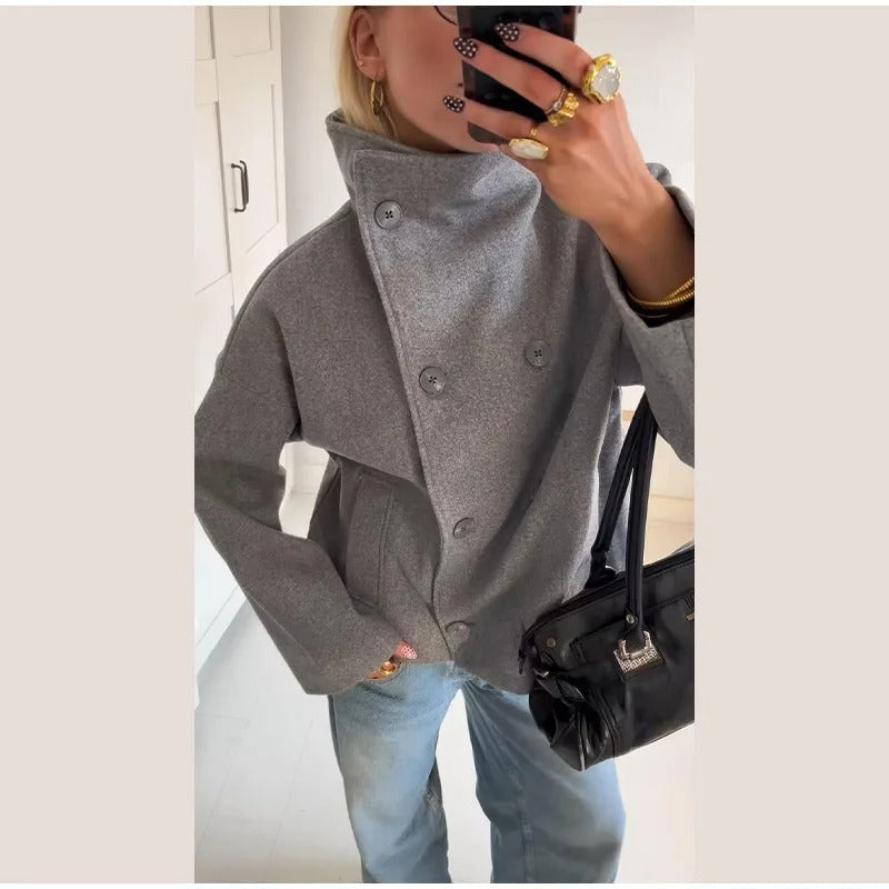 Fashion Glam | Wool Blend Jacket with High Collar and Buttons