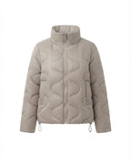 Women's Nano Short Padded Wave Quilt Puffer with Ergonomic Stand-Up Collar and Side Drawstring