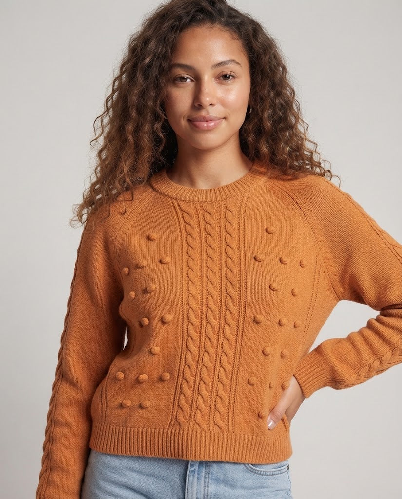 Women's Chunky Knit Sweater with Cable Pattern and Nubby Texture Fashion Glam