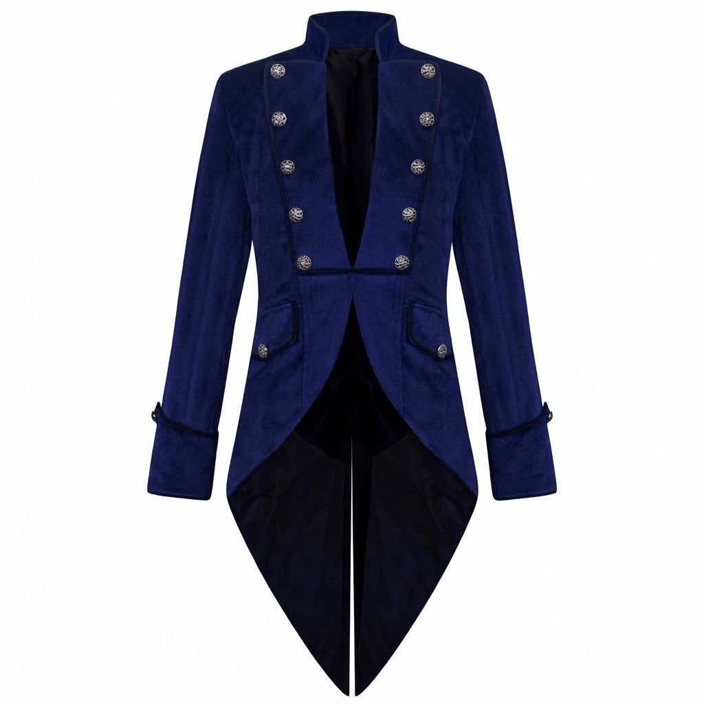 Women's Elegant Frack Coat with Elaborate Buttons and Asymmetrical Hem Fashion Glam
