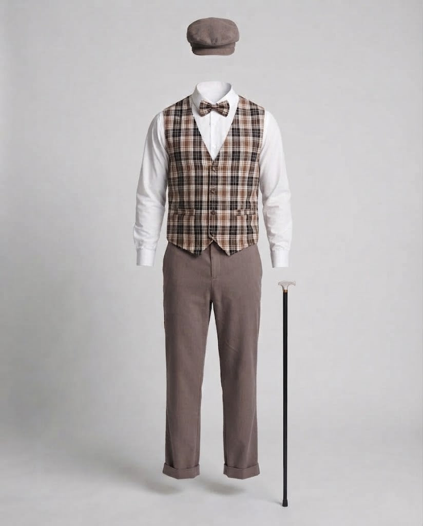 Men's detective costume with elegant vest, hat, and accessories Fashion Glam
