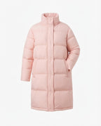 Ladies long-cut quilted thermal coat with hood, two-way zipper and side zip vents