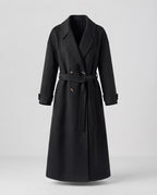 Ladies' Maxi Long Single-Breasted Wool Blend Wrap Coat with Oversized Shoulders