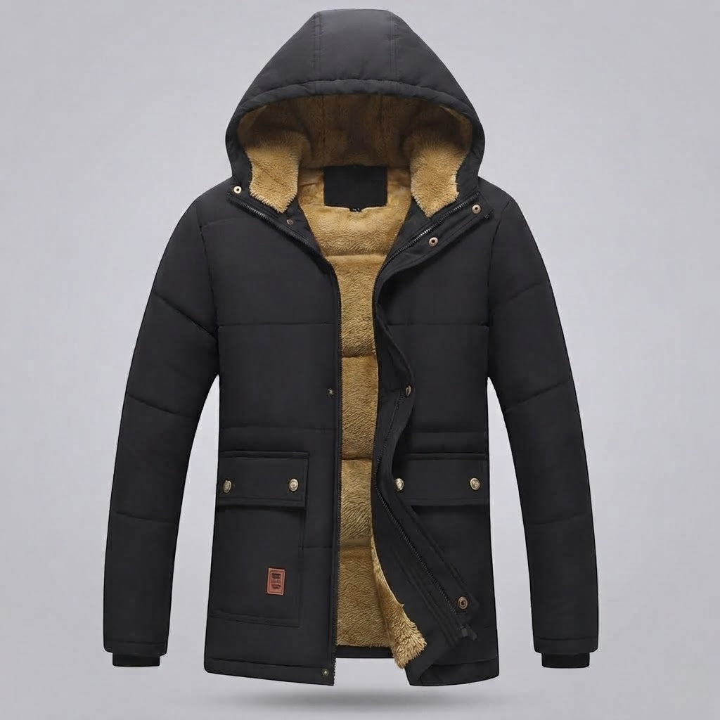 Men's hooded parka with all-over teddy fleece lining and thermal insulation Fashion Glam