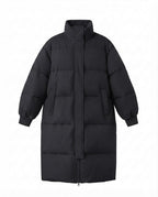Women's longer noise-reducing thermo quilted coat with ergonomic stand collar and shoulder flaps detail
