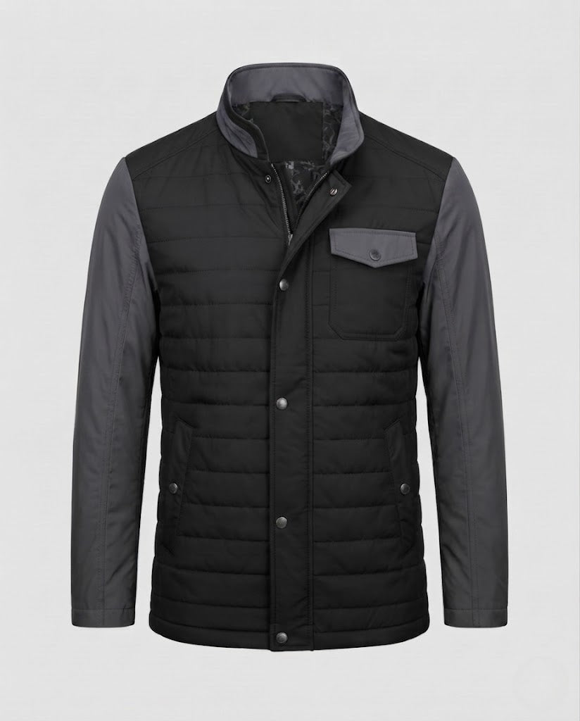 Men's Stand Collar Quilted Jacket with Contrast Sleeves made of Blended Material