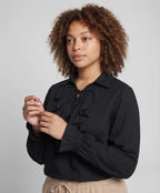 Ladies Elegant Ruffle Blouse with Lace Accents Fashion Glam