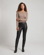 Women Fine Round Neck Sweater made of Cashmere Blend with Light Stretch and Fine Ribbed Cuff Fashion Glam