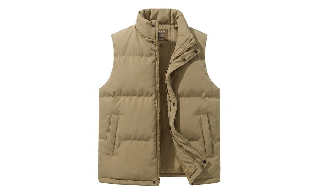 Men's Minimalist Thermo Quilted Vest with Water-Repellent Surface and Adjustable Hem
