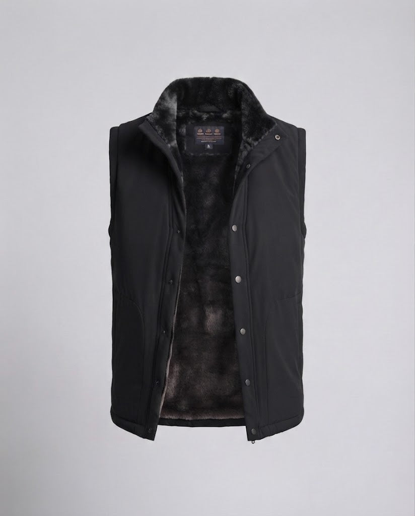 Men's windproof thermal vest with extra soft faux fur lining and concealed zip pockets