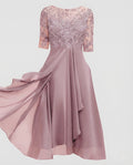 Elegant chiffon evening dress with lace-Fashion Glam
