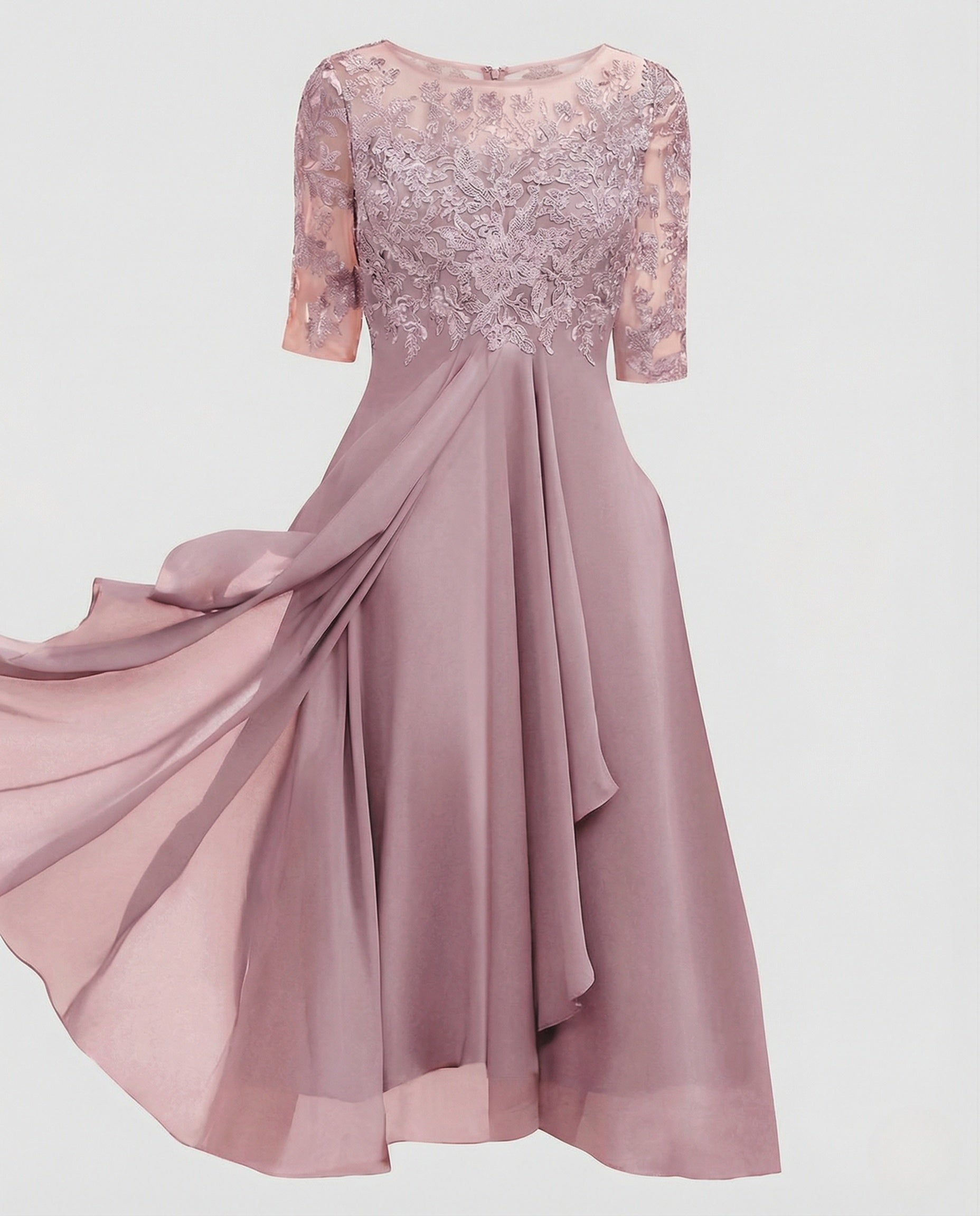 Elegant chiffon evening dress with lace-Fashion Glam