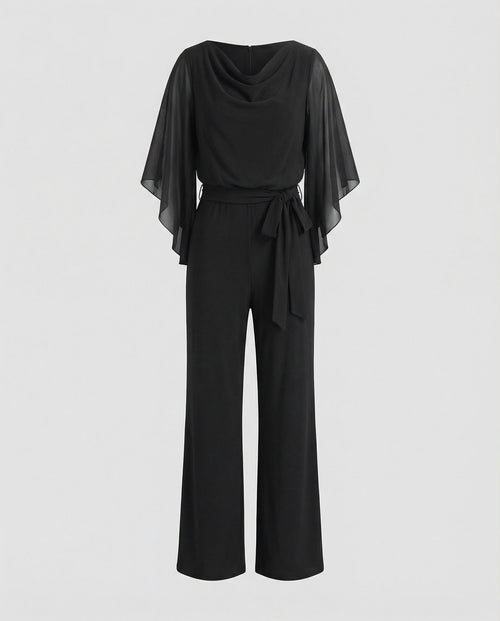 Elegant jumpsuit for women with chiffon sleeves-Fashion Glam