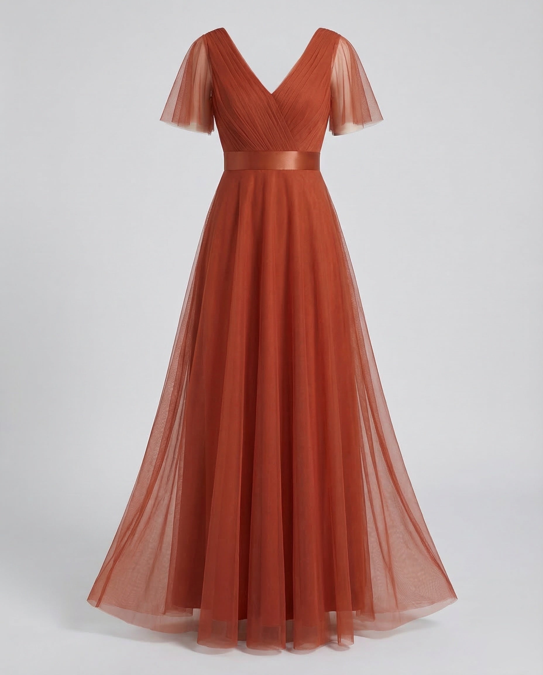 Evening dress long made of tulle with V-neck-Fashion Glam