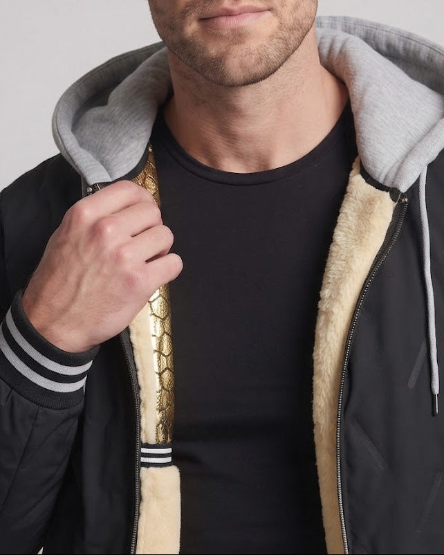 Men's Insulated Bomber Jacket with Faux Fur Collar Fashion Glam