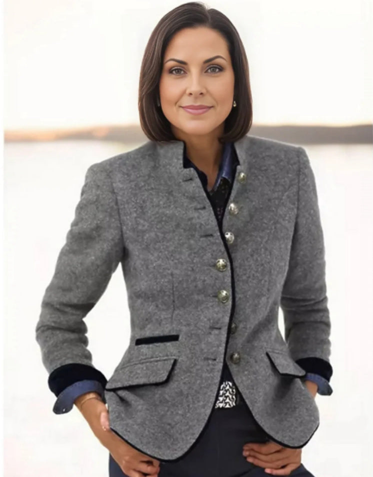 Fashion Glam | Multi-button Women's Jacket Made of Wool with Color Combination