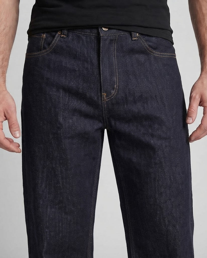 Men's Extra Wide Raw Denim Baggy Jeans with Floor-Length Hem and Clean Finish Fashion Glam