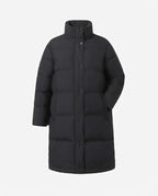 Ladies long-cut quilted thermal coat with hood, two-way zipper and side zip vents