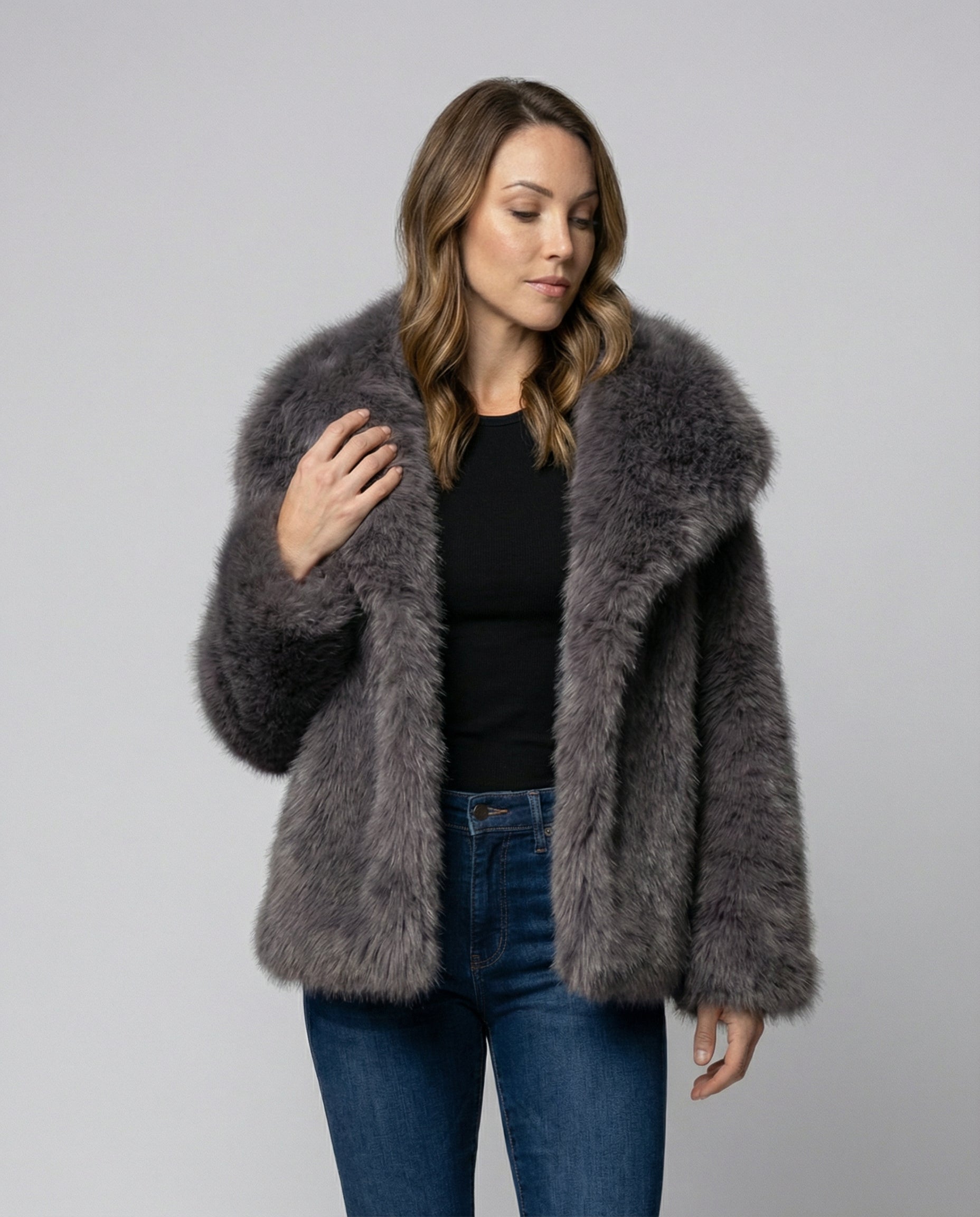 Faux-Fur Shawl Collar Jacket-Fashion Glam