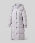 Women's longer padded quilted coat with high stand collar, removable hood, and ribbed cuffs Fashion Glam