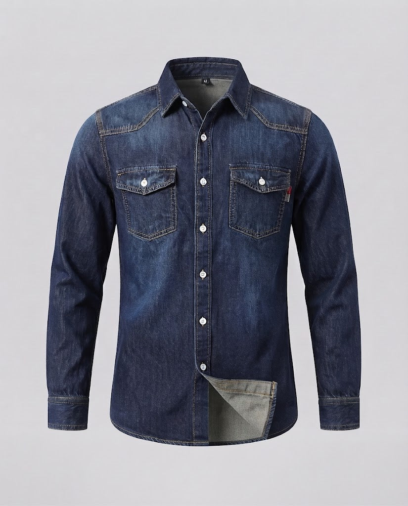 Men's sturdy denim shirt jacket with patch chest pockets Fashion Glam