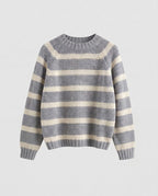 Ladies Striped Boxy Knit Sweater with Chunky Knit and Round Neckline Fashion Glam