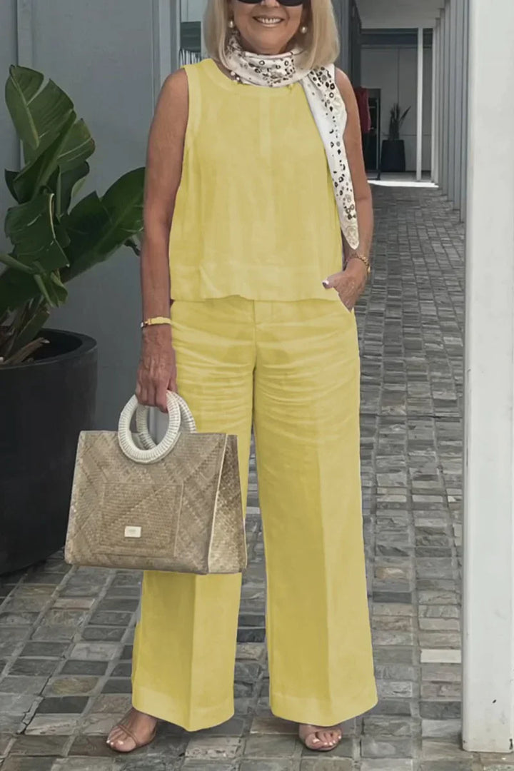 ZURI – COTTON AND LINEN SLEEVELESS SUIT