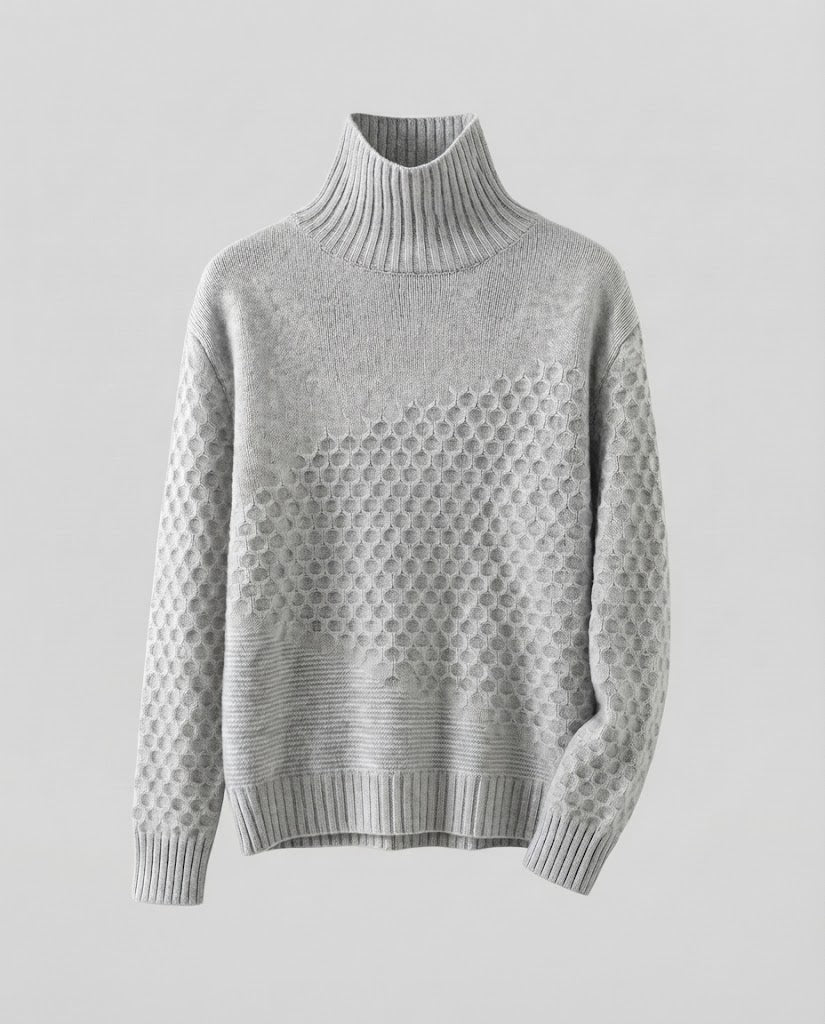 Women Fine Turtleneck Sweater in Mohair Look with Honeycomb Structure Fashion Glam