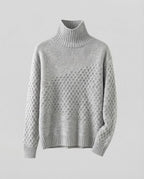 Women Fine Turtleneck Sweater in Mohair Look with Honeycomb Structure Fashion Glam