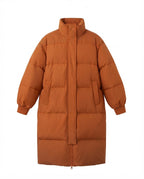 Women's longer noise-reducing thermo quilted coat with ergonomic stand collar and shoulder flaps detail