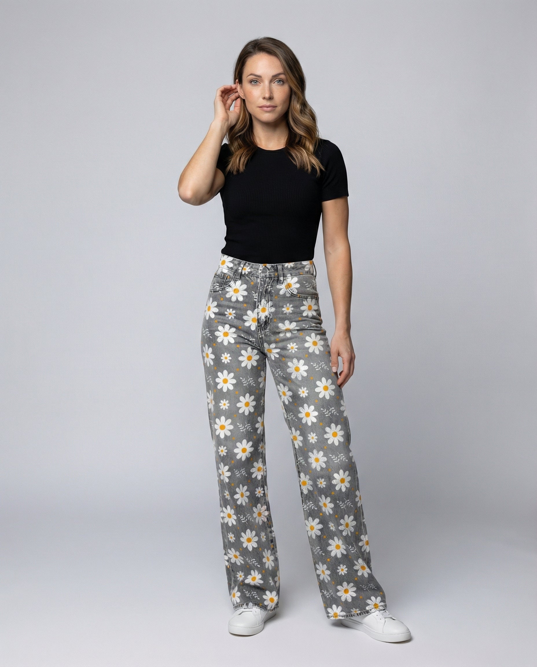 Floral Wide Women's Jeans-Fashion Glam