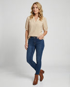 Ladies Lace Embroidery Blouse Top with Puff Sleeves