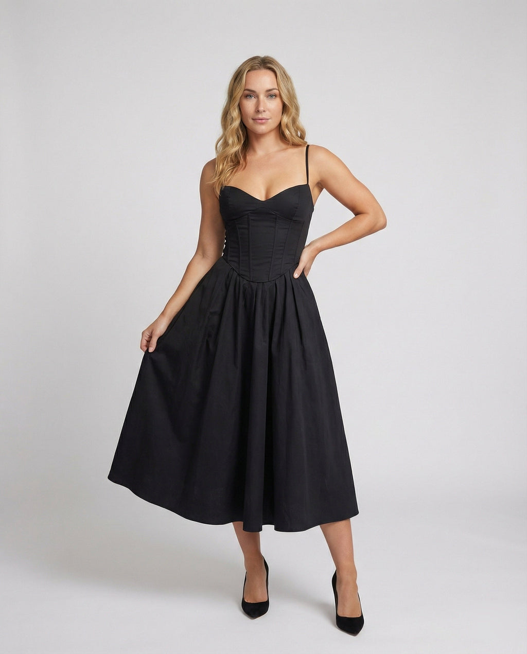 Women Elegant Long Dress with Tailored Silhouette and Flared Skirt
