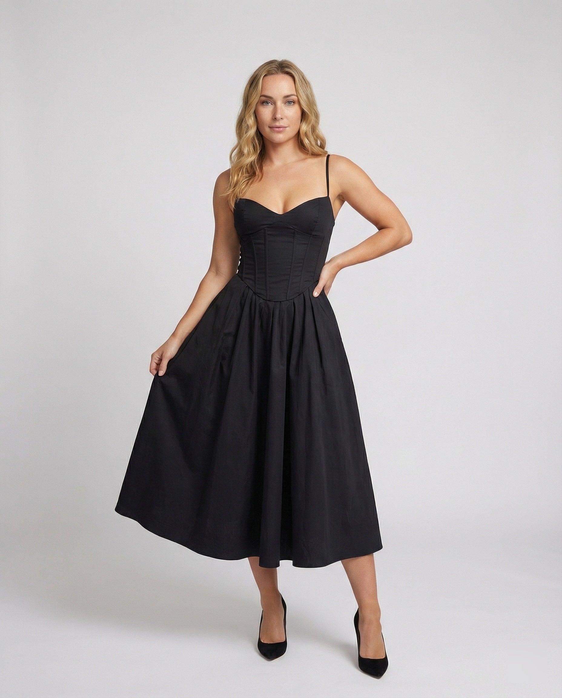 Women Elegant Long Dress with Tailored Silhouette and Flared Skirt