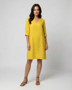 Women's linen dress with a loose fit and elegant V-neck