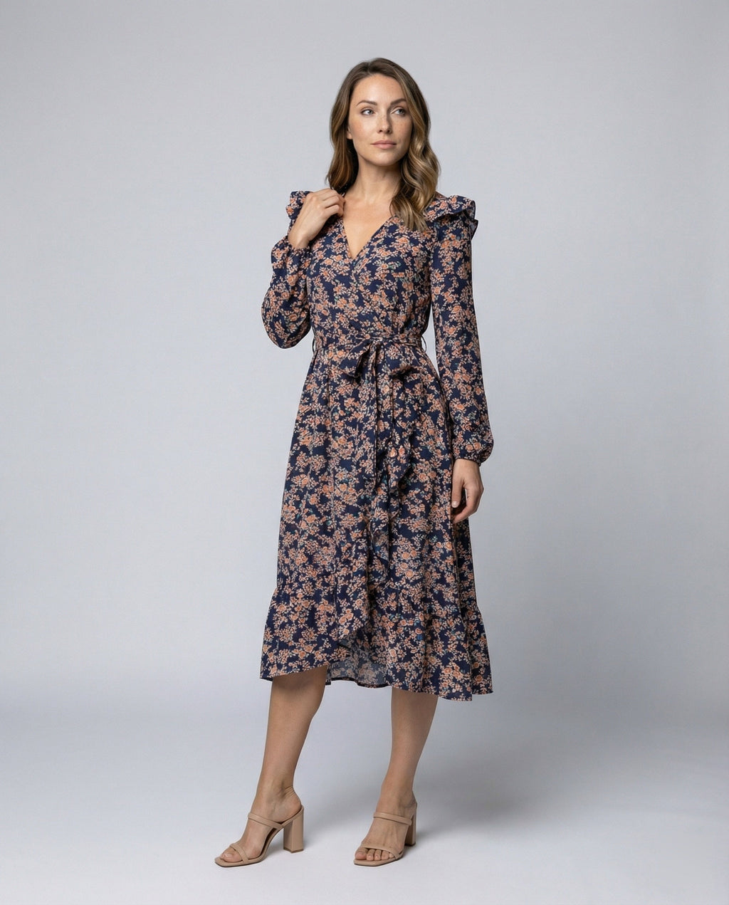 Women's blouse dress with floral design and adjustable belt