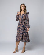 Women's blouse dress with floral design and adjustable belt