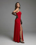 Women Elegant Evening Dress with Flowing Skirt and Deep Slit