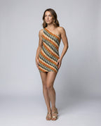 Women's asymmetrical mini dress with modern wave pattern