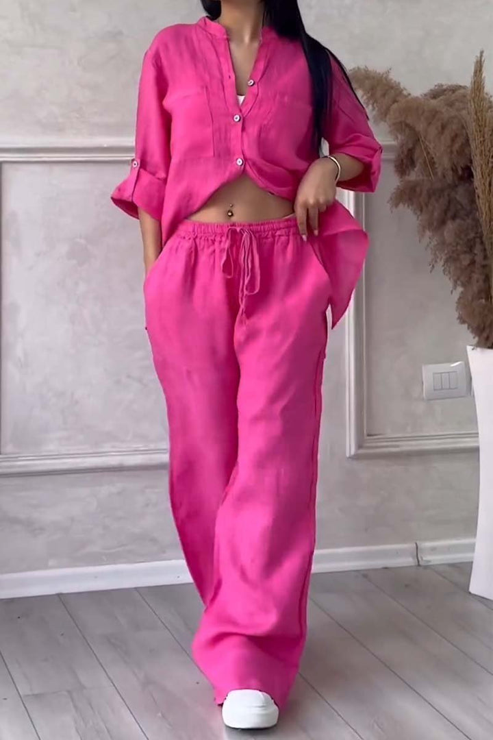 Fara - Luxe Cotton & Linen Ensemble – Shirt & Trousers Set